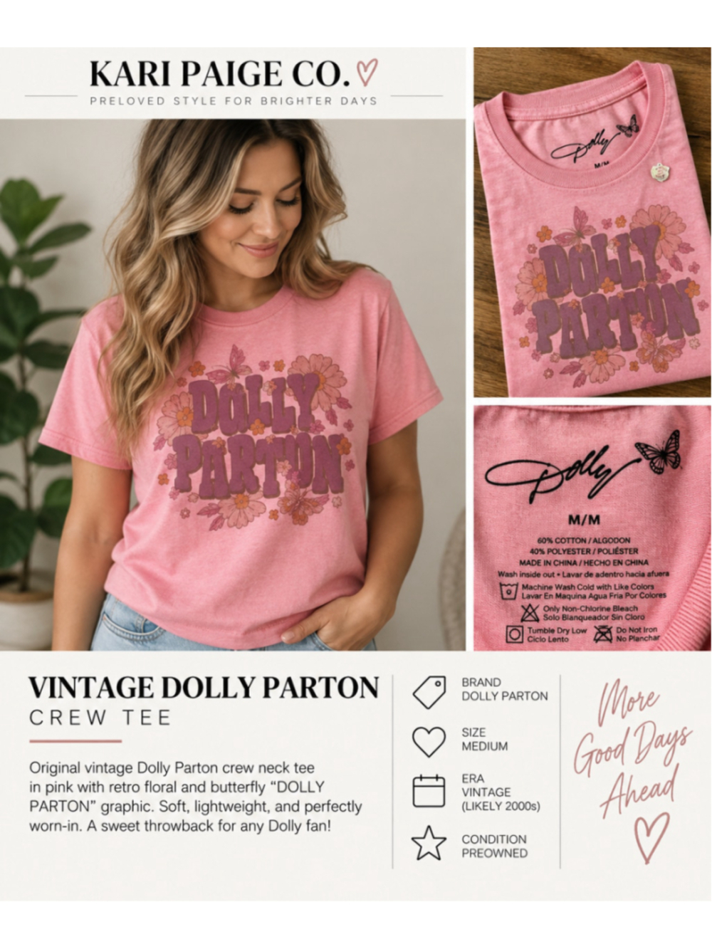 Women's Dolly Parton Graphic Tee, Size M, Pink and Purple F26